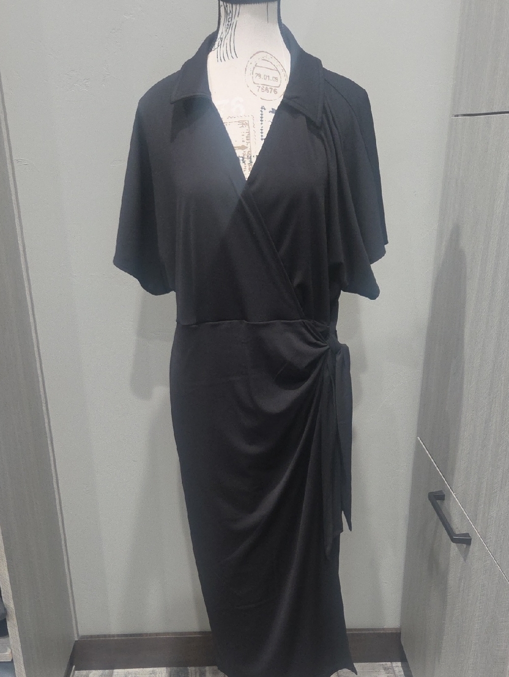 Nine West Black Wrap Midi Dress with Side Tie